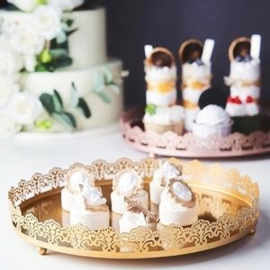 1-Gold Metal Round Cupcake Stand Vanity Display Cake Holder Dessert Tray